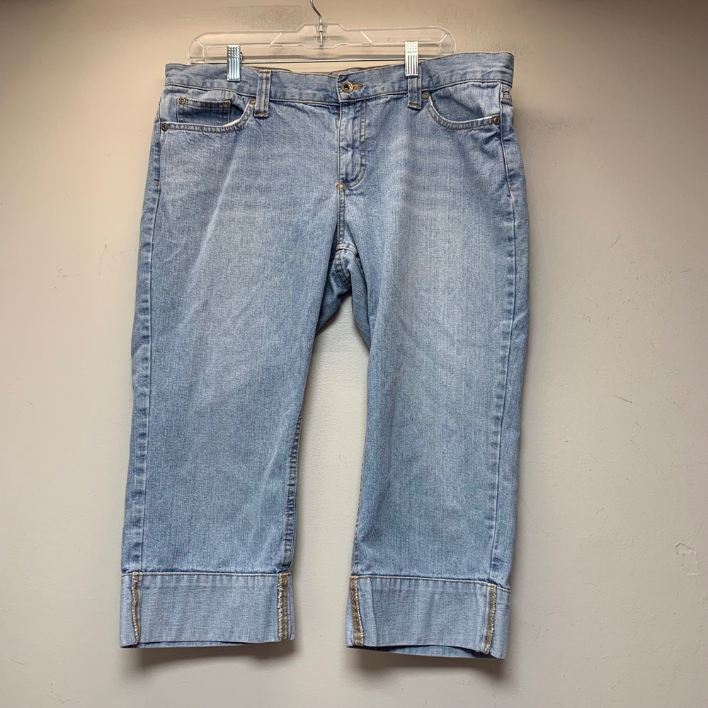 Old Navy Capri Jeans Women 14 Regular Light Blue Excellent Wide Cuff 100% Cotton